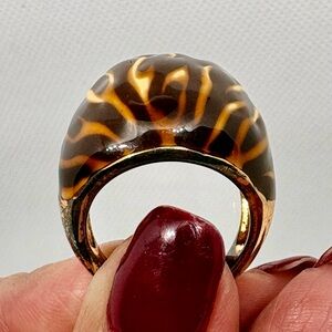 Vintage Tiger Stripe Enamel Dome Ring, Gold Plated Brass Statement Ring